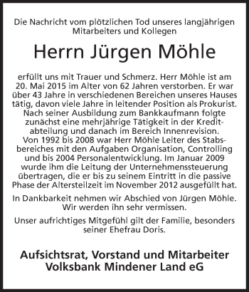 Anzeige von Jürgen Möhle von Mindener Tageblatt
