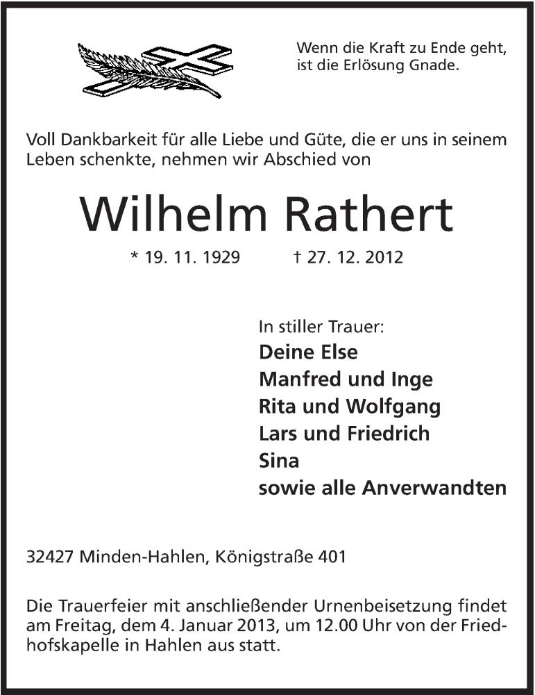 Traueranzeigen Von Wilhelm Rathert Trauer MT De