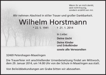 Traueranzeigen Von Wilhelm Horstmann Trauer MT De