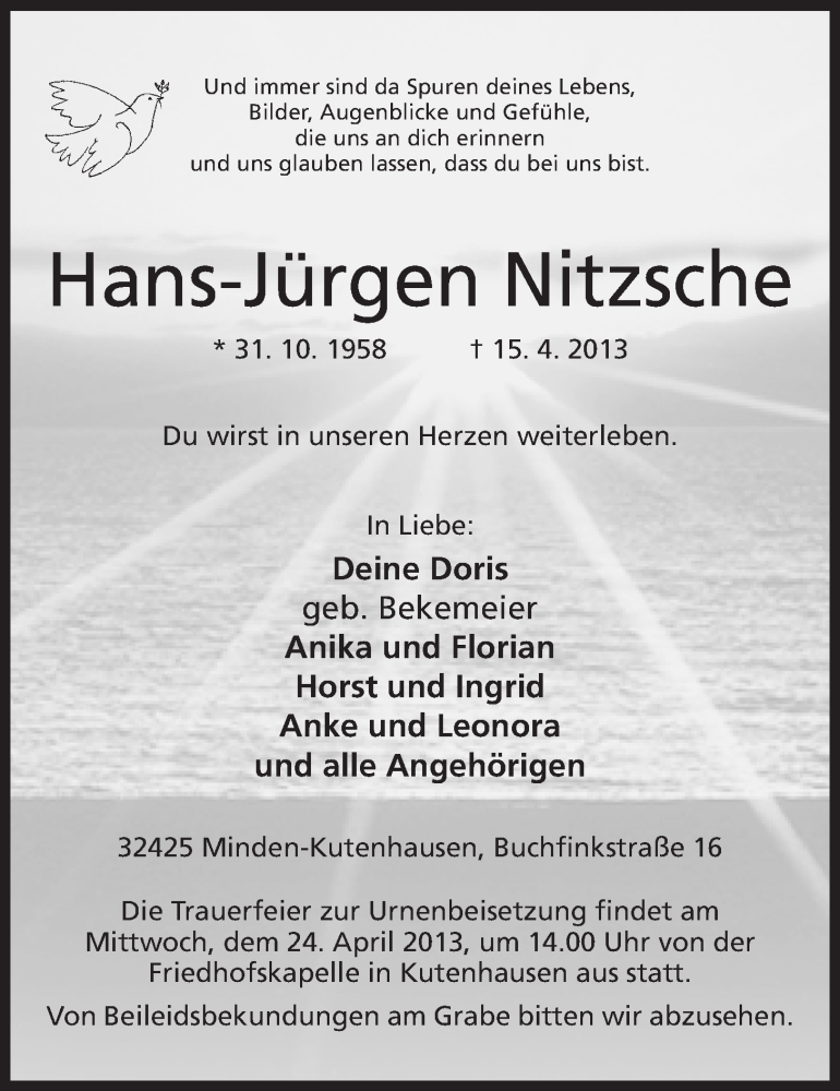 Traueranzeigen von Hans Jürgen Nitzsche Trauer MT de