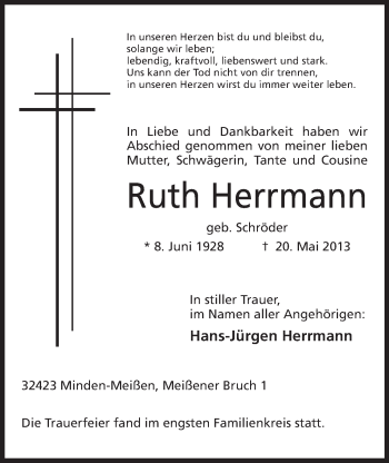 Anzeige von Ruth Herrmann von Mindener Tageblatt
