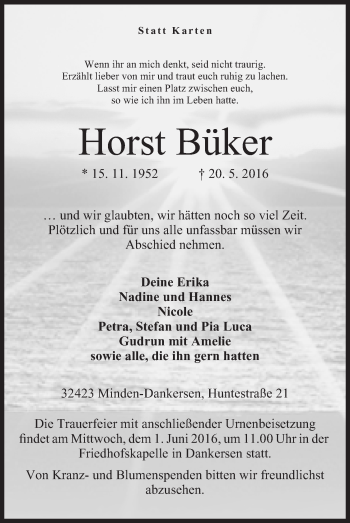 Anzeige von Horst Büker von Mindener Tageblatt