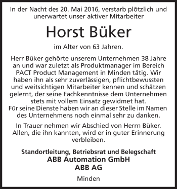 Anzeige von Horst Büker von Mindener Tageblatt