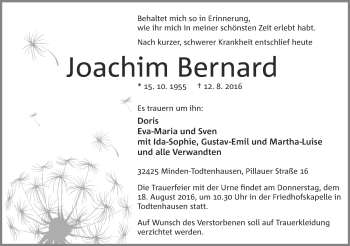 Traueranzeigen Von Joachim Bernard Trauer Mt De