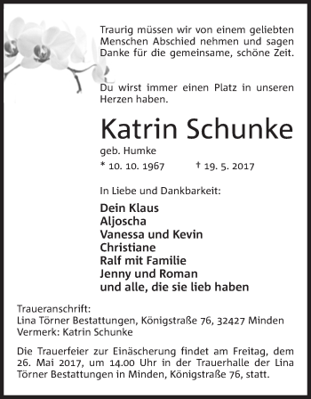 Traueranzeigen Von Katrin Schunke Trauer Mt De