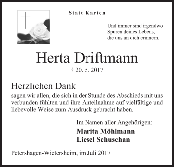 Anzeige von Herta Driftmann von Mindener Tageblatt