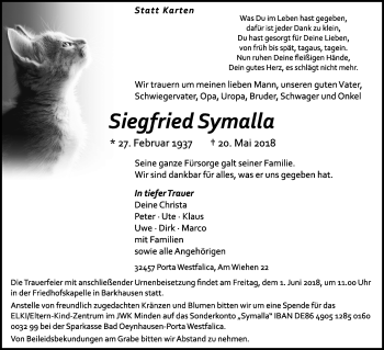 Anzeige von Siegfried Symalla von Mindener Tageblatt