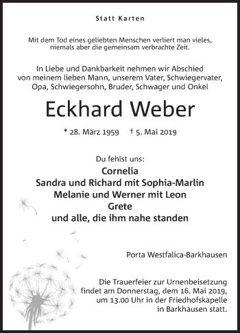 Traueranzeigen Von Eckhard Weber Trauer Mt De