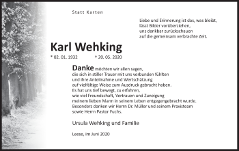 Anzeige von Karl Wehking von Mindener Tageblatt