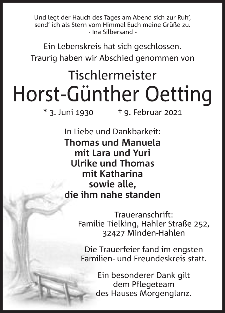 Traueranzeigen Von Horst G Nther Oetting Trauer Mt De