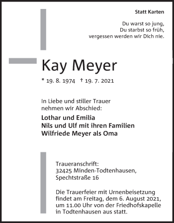 Traueranzeigen Von Kay Meyer Trauer MT De