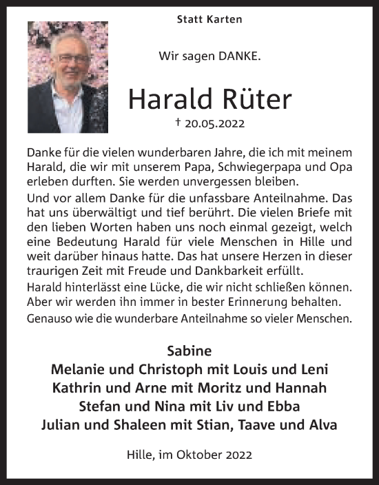 Anzeige von Harald Rüter von Mindener Tageblatt