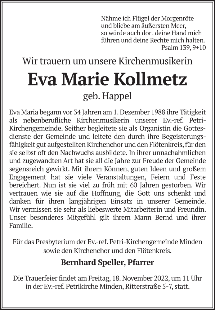 Traueranzeigen Von Eva Marie Kollmetz Trauer MT De