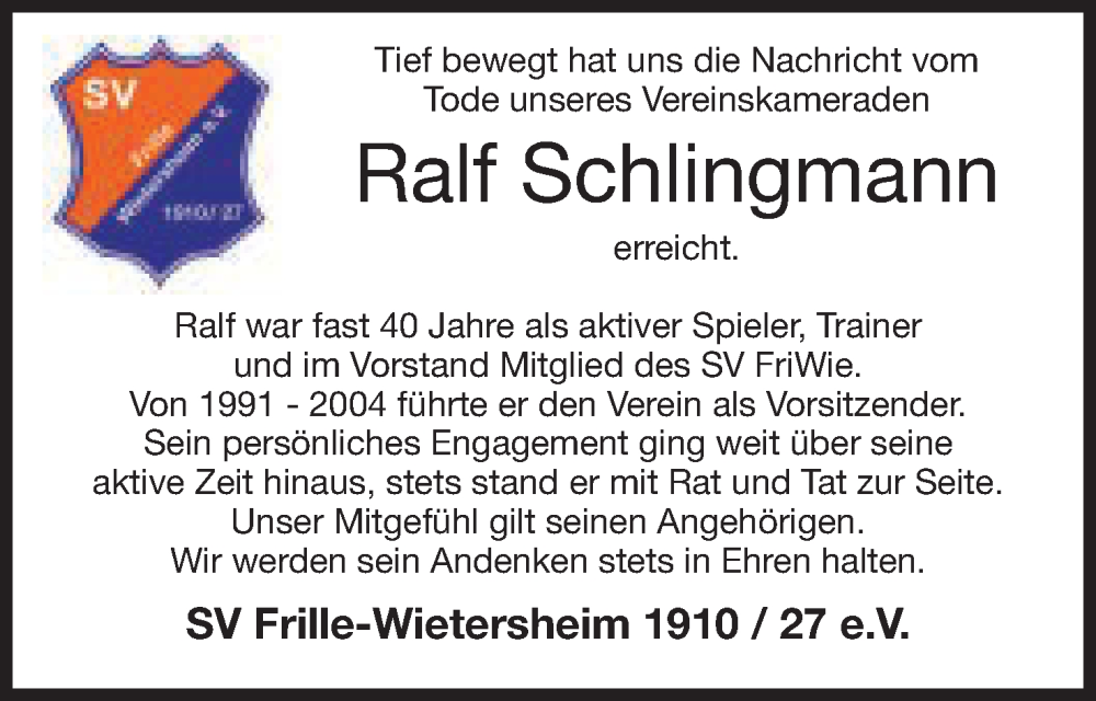 Traueranzeigen Von Ralf Schlingmann Trauer MT De