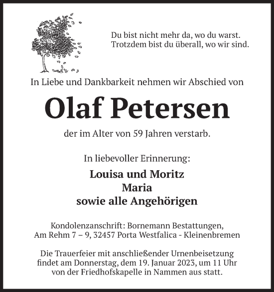 Traueranzeigen Von Olaf Petersen Trauer MT De