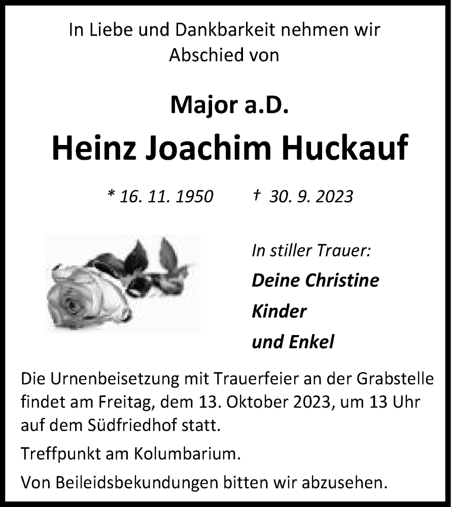 Traueranzeigen Von Heinz Joachim Huckauf Trauer MT De