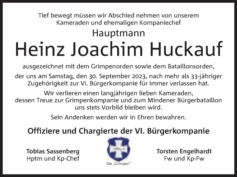 Traueranzeigen Von Heinz Joachim Huckauf Trauer MT De