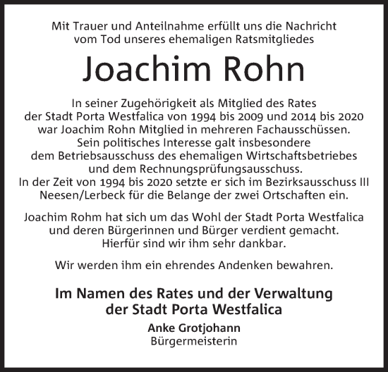 Traueranzeigen Von Joachim Rohn Trauer Mt De