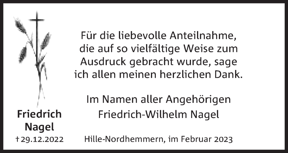 Traueranzeigen Von Friedrich Nagel Trauer MT De