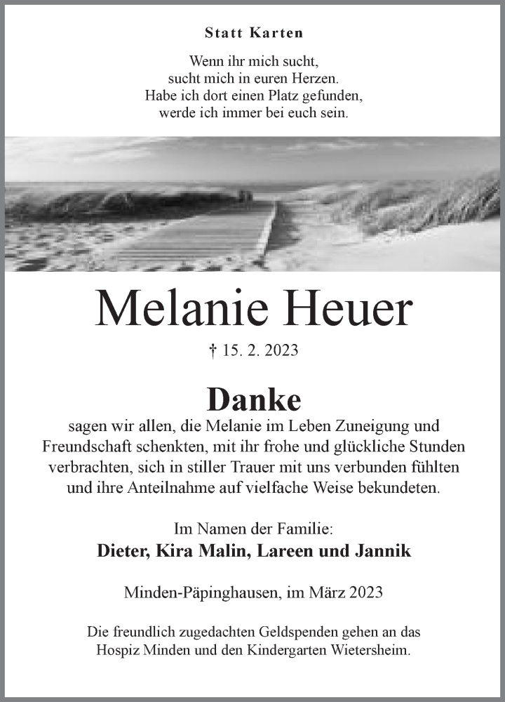 Traueranzeigen Von Melanie Heuer Trauer Mt De