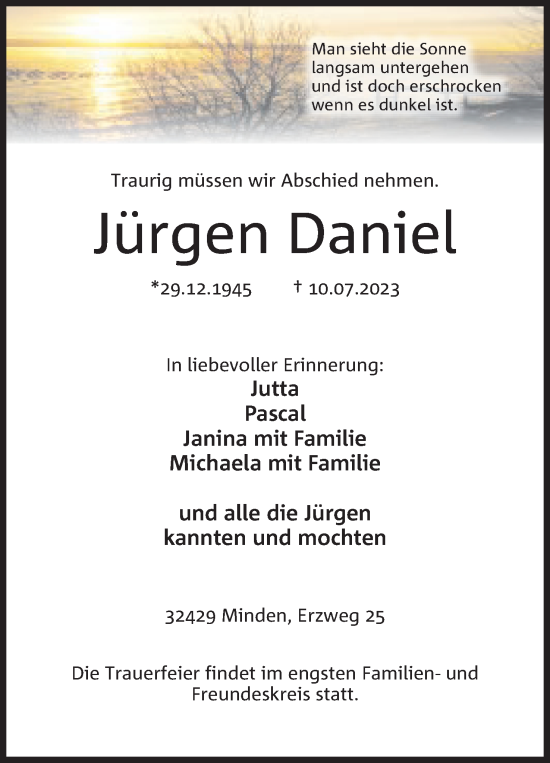 Traueranzeigen Von J Rgen Daniel Trauer Mt De