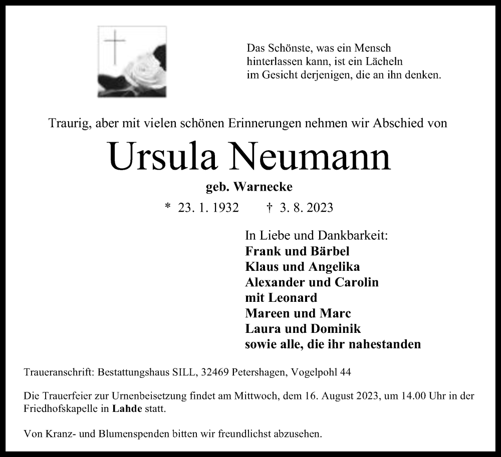 Traueranzeigen Von Ursula Neumann Trauer MT De