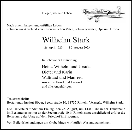 Traueranzeigen Von Wilhelm Stark Trauer MT De