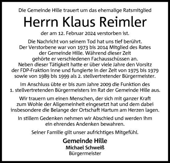 Traueranzeigen Von Klaus Reimler Trauer Mt De