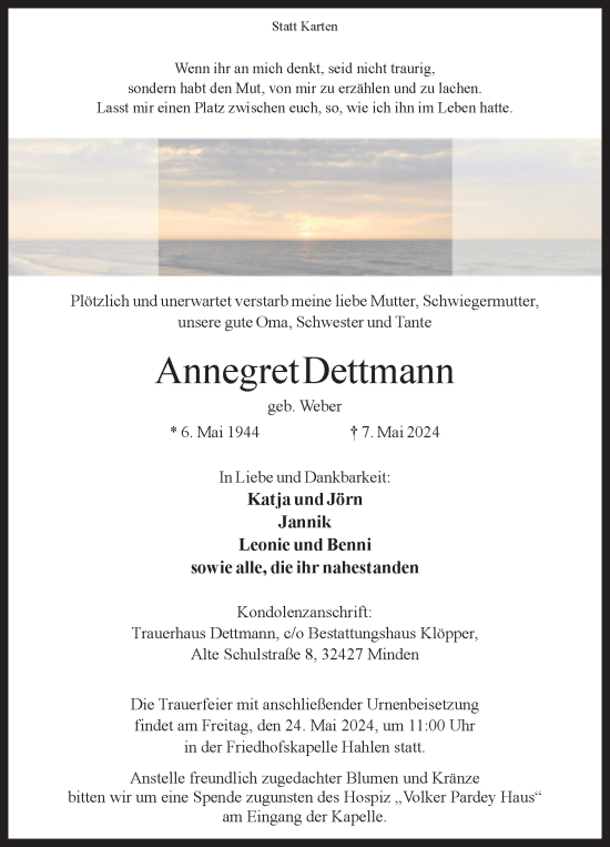 Anzeige von Annegret Dettmann von 4401
