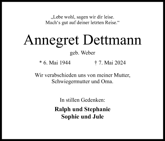 Anzeige von Annegret Dettmann von 4401