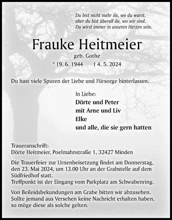 Anzeige von Frauke Heitmeier von 4401