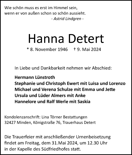 Anzeige von Hanna Detert von 4401