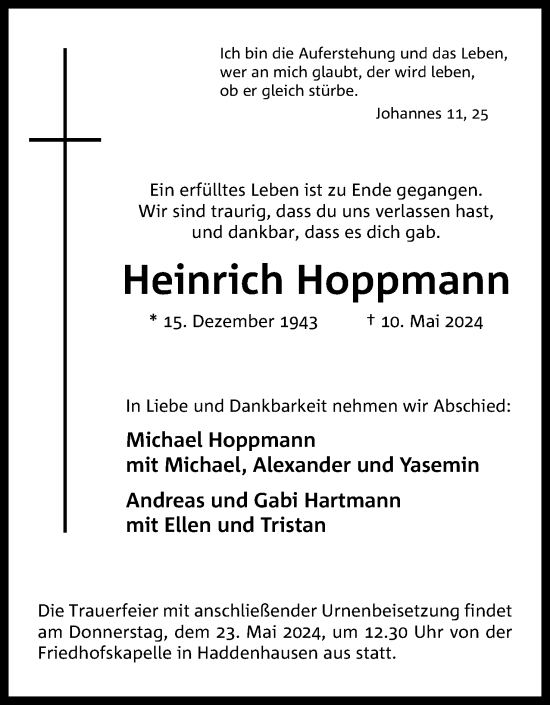 Anzeige von Heinrich Hoppmann von 4401