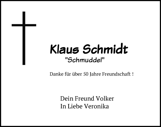 Anzeige von Klaus Schmidt von 4401