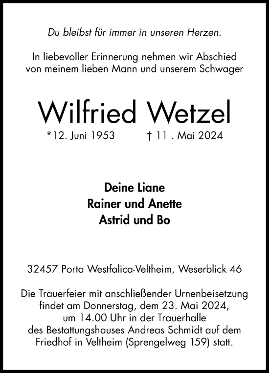 Anzeige von Wilfried Wetzel von 4401