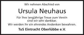 Anzeige von Ursula Neuhaus von Mindener Tageblatt