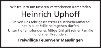 Anzeige von Heinrich Uphoff von Mindener Tageblatt