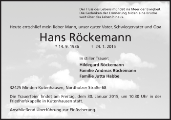 Anzeige von Hans Röckemann von Mindener Tageblatt