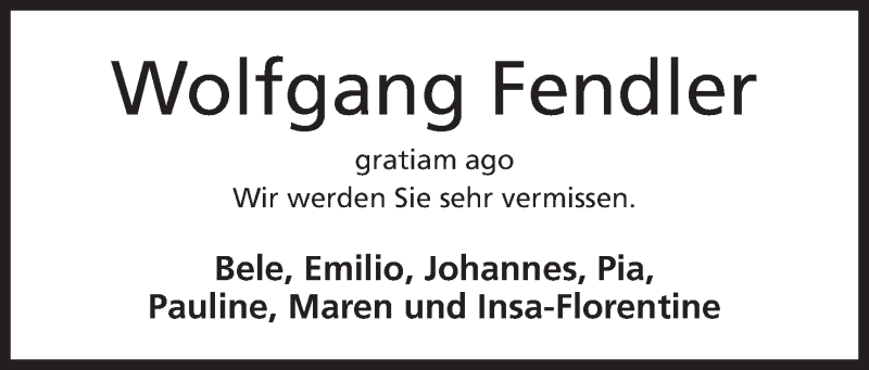  Traueranzeige für Wolfgang Fendler vom 04.09.2015 aus Mindener Tageblatt