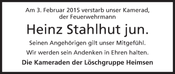 Anzeige von Heinz Stahlhut von Mindener Tageblatt