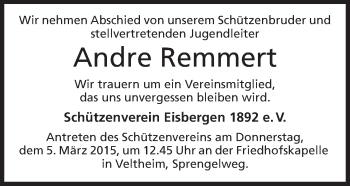 Anzeige von Andre Remmert von Mindener Tageblatt