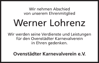 Anzeige von Werner Lohrenz von Mindener Tageblatt