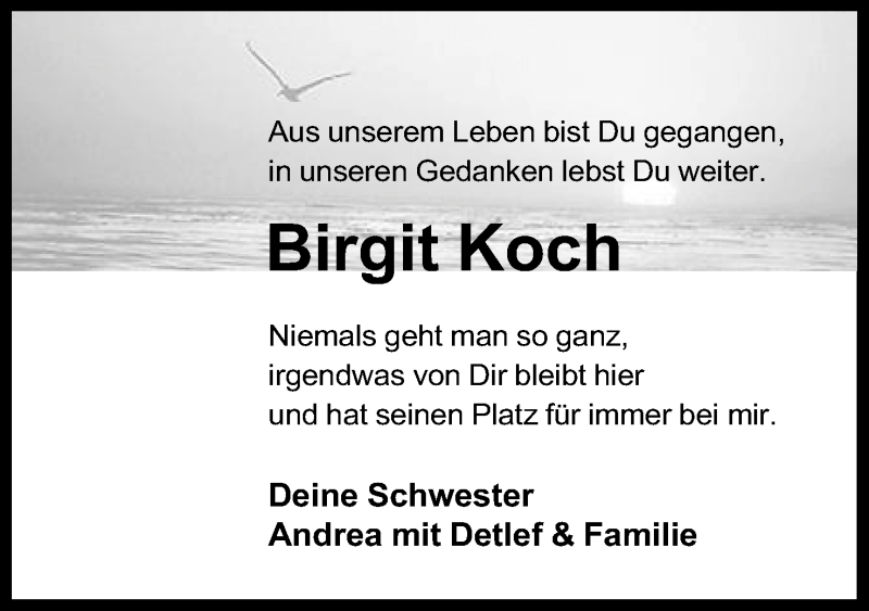  Traueranzeige für Birgit Koch vom 09.09.2015 aus Mindener Tageblatt