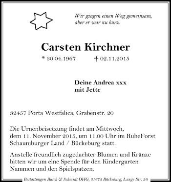 Anzeige von Carsten Kirchner von Mindener Tageblatt