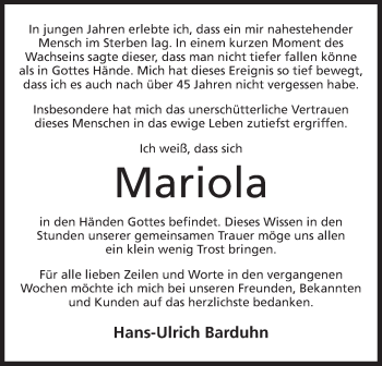 Anzeige von Mariola  von Mindener Tageblatt