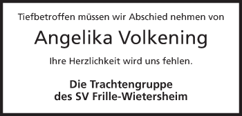 Anzeige von Angelika Volkening von Mindener Tageblatt