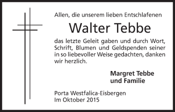 Anzeige von Walter Tebbe von Mindener Tageblatt