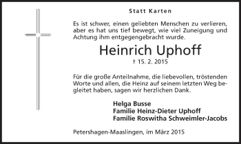 Anzeige von Heinrich Uphoff von Mindener Tageblatt