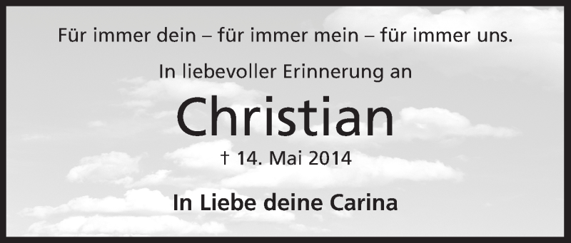  Traueranzeige für Christian Neidiger vom 14.05.2015 aus Mindener Tageblatt