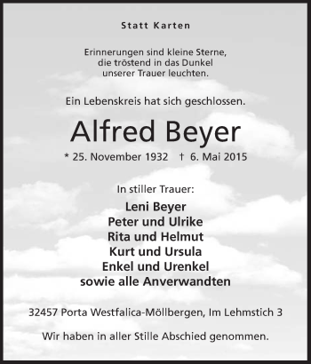 Anzeige von Alfred Beyer von Mindener Tageblatt